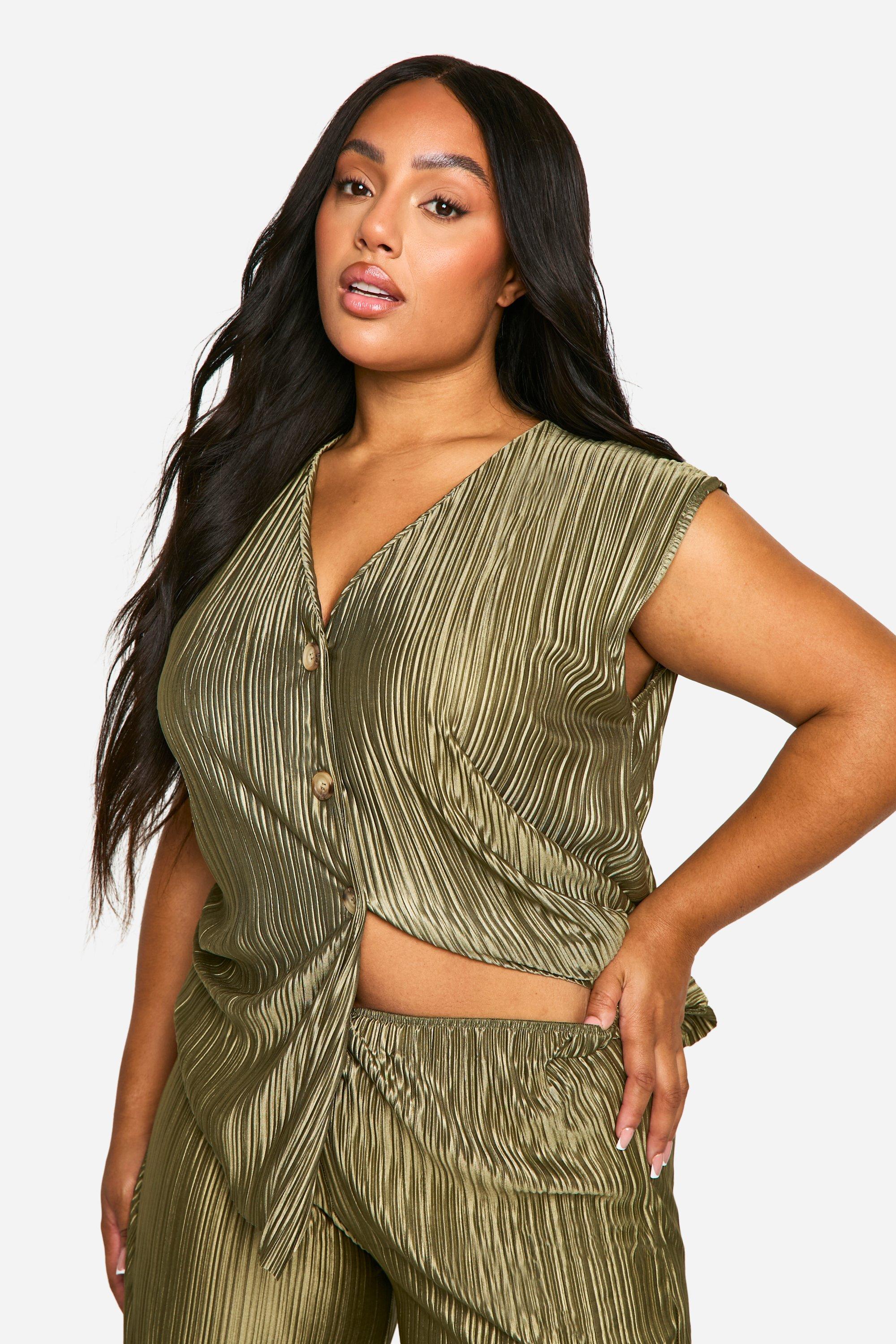 Plus Plisse Waistcoat Trouser Wide Leg Co Ord boohoo